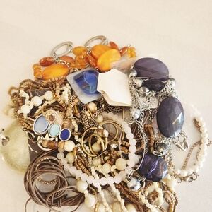 Mixed Bead and Stone Women's Necklace Set in Purple, Yellow and White